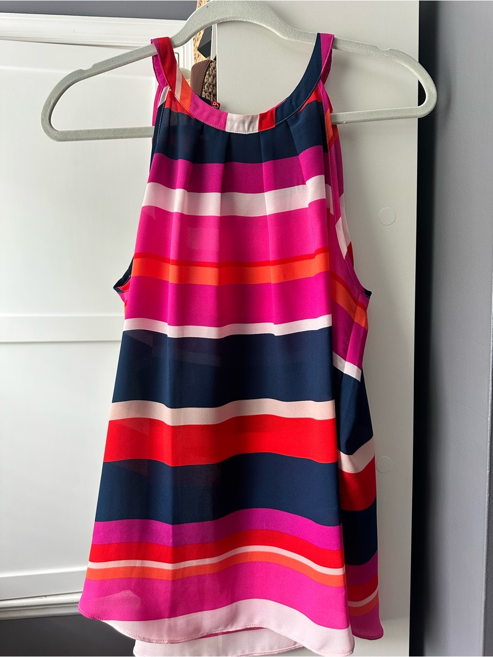 Striped Pink & Navy Sleeveless Women's Tank Top